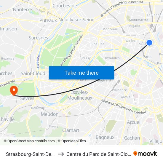 Strasbourg-Saint-Denis to Centre du Parc de Saint-Cloud map