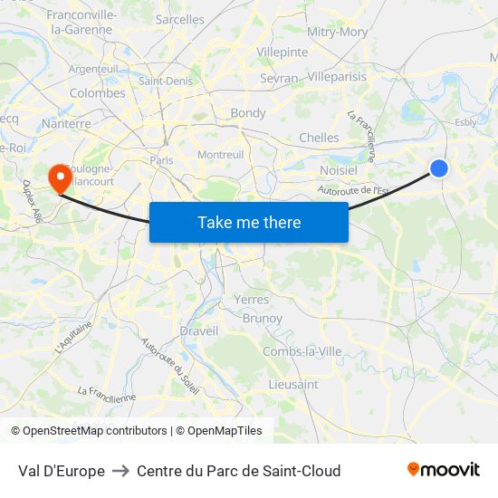 Val D'Europe to Centre du Parc de Saint-Cloud map