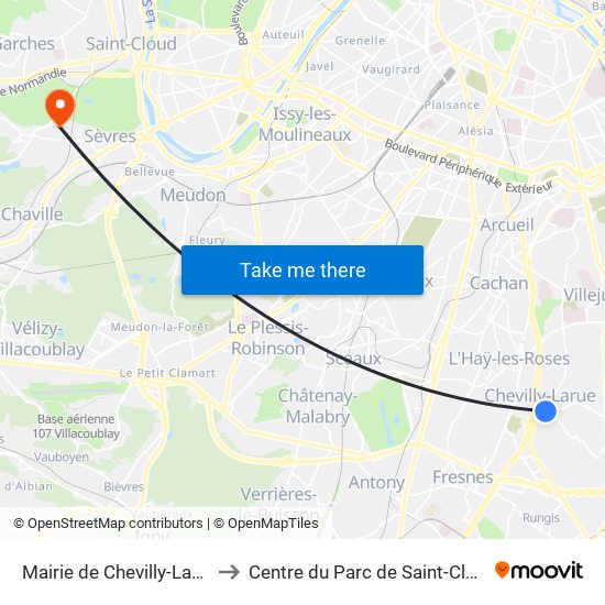 Mairie de Chevilly-Larue to Centre du Parc de Saint-Cloud map