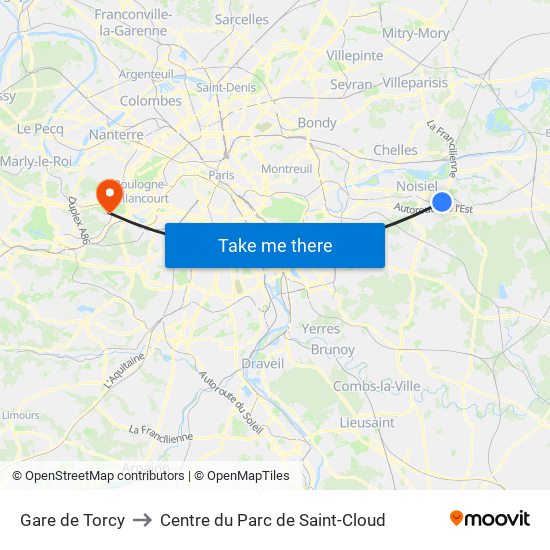 Gare de Torcy to Centre du Parc de Saint-Cloud map