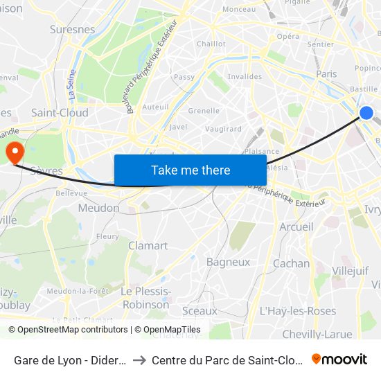 Gare de Lyon - Diderot to Centre du Parc de Saint-Cloud map