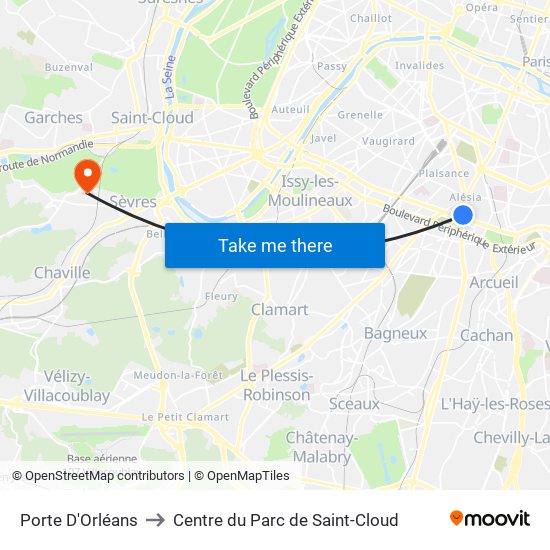 Porte D'Orléans to Centre du Parc de Saint-Cloud map