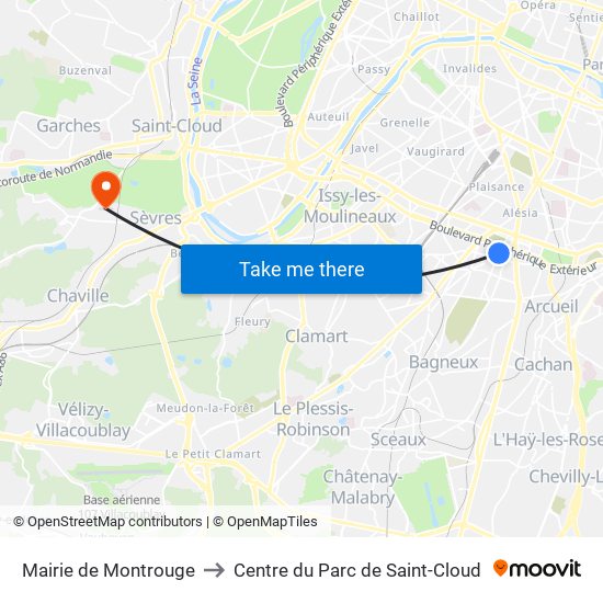 Mairie de Montrouge to Centre du Parc de Saint-Cloud map