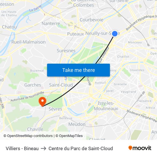 Villiers - Bineau to Centre du Parc de Saint-Cloud map