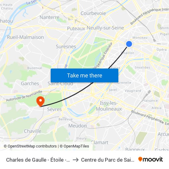 Charles de Gaulle - Étoile - Wagram to Centre du Parc de Saint-Cloud map