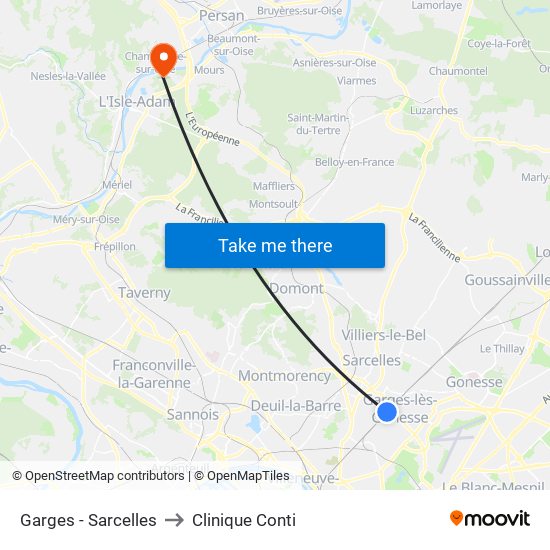 Garges - Sarcelles to Clinique Conti map