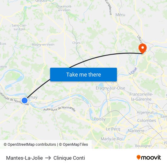 Mantes-La-Jolie to Clinique Conti map