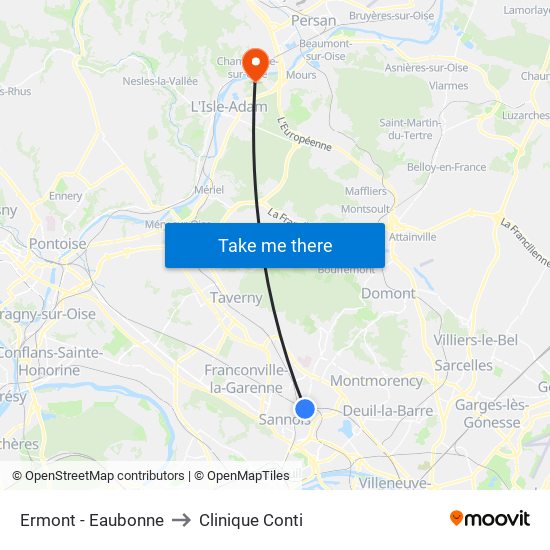 Ermont - Eaubonne to Clinique Conti map