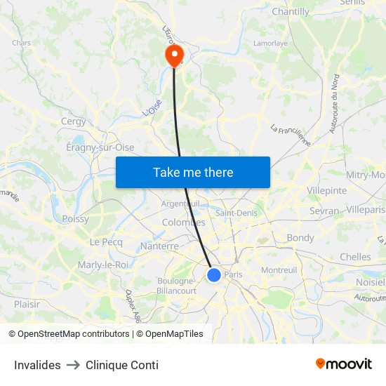 Invalides to Clinique Conti map
