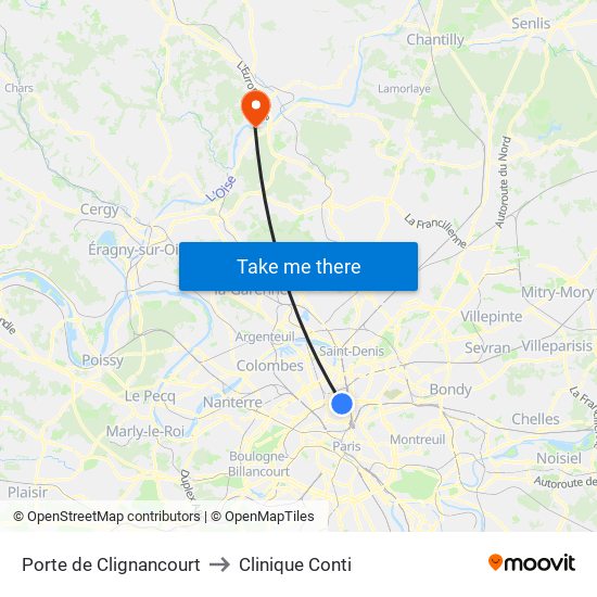 Porte de Clignancourt to Clinique Conti map