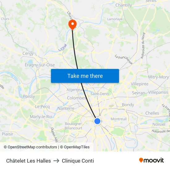 Châtelet Les Halles to Clinique Conti map
