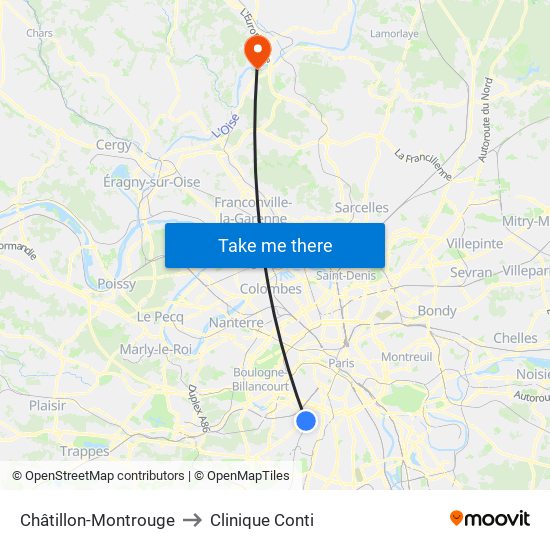 Châtillon-Montrouge to Clinique Conti map