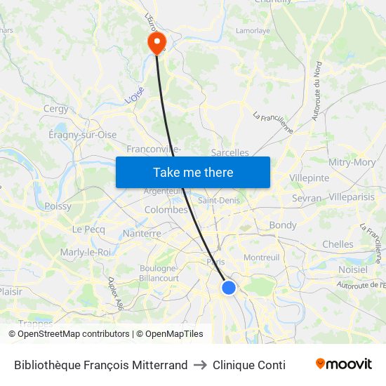 Bibliothèque François Mitterrand to Clinique Conti map