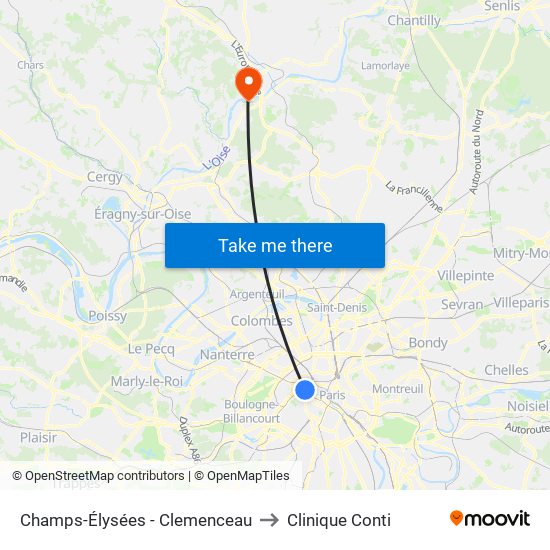 Champs-Élysées - Clemenceau to Clinique Conti map