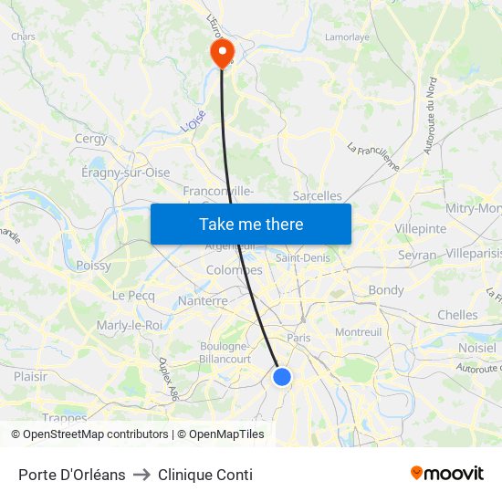 Porte D'Orléans to Clinique Conti map