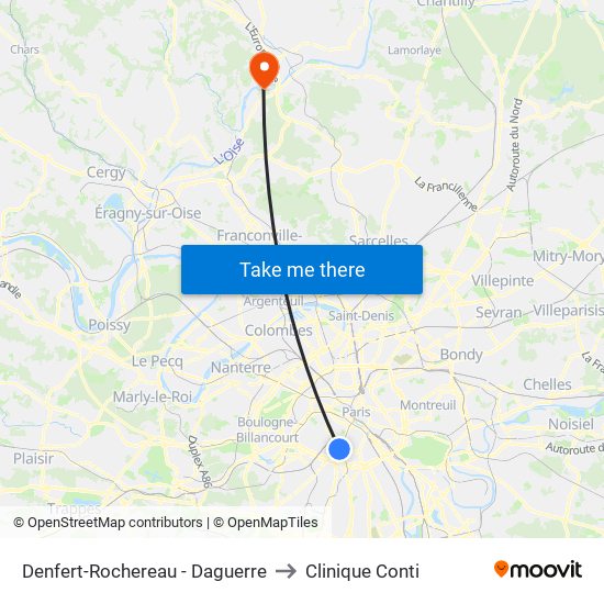 Denfert-Rochereau - Daguerre to Clinique Conti map
