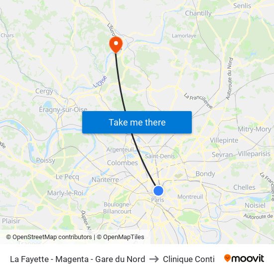 La Fayette - Magenta - Gare du Nord to Clinique Conti map