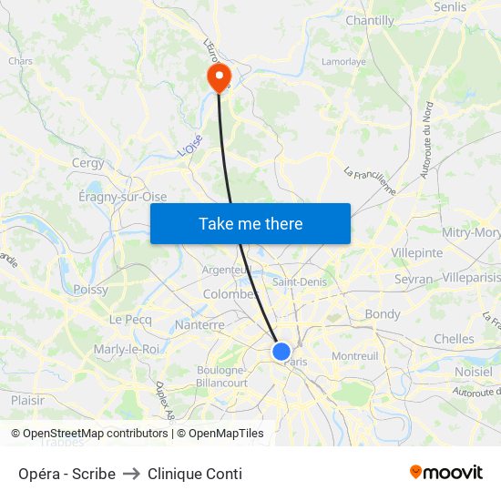 Opéra - Scribe to Clinique Conti map