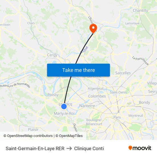 Saint-Germain-En-Laye RER to Clinique Conti map