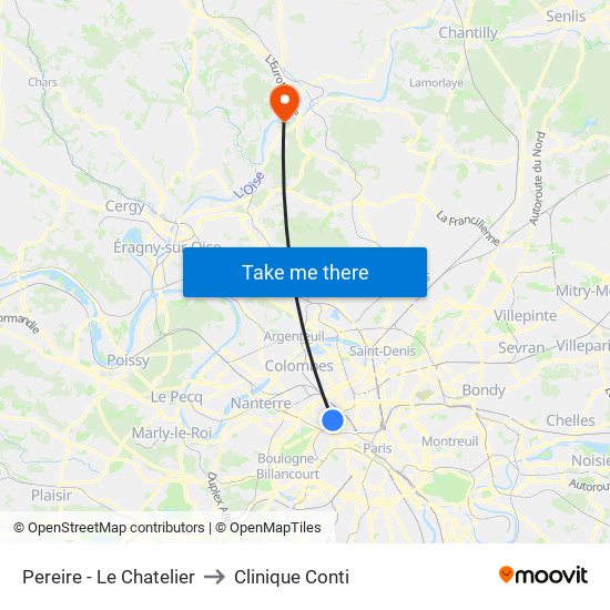 Pereire - Le Chatelier to Clinique Conti map