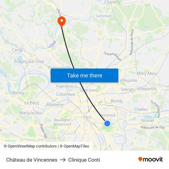Château de Vincennes to Clinique Conti map
