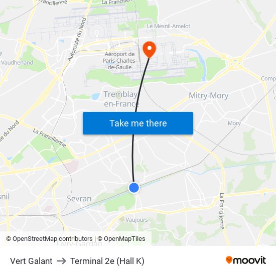 Vert Galant to Terminal 2e (Hall K) map