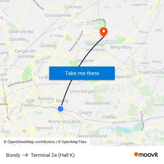 Bondy to Terminal 2e (Hall K) map