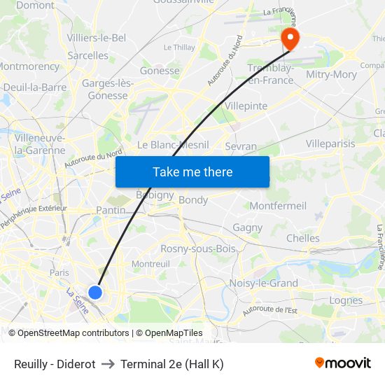 Reuilly - Diderot to Terminal 2e (Hall K) map