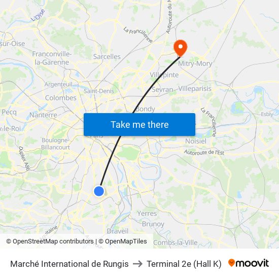 Marché International de Rungis to Terminal 2e (Hall K) map