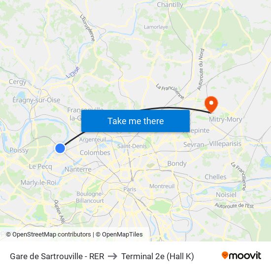 Gare de Sartrouville - RER to Terminal 2e (Hall K) map