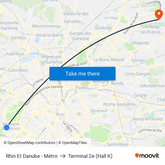 Rhin Et Danube - Métro to Terminal 2e (Hall K) map