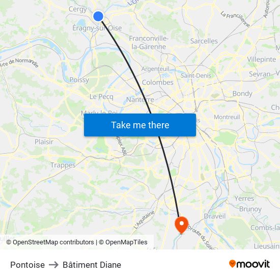 Pontoise to Bâtiment Diane map