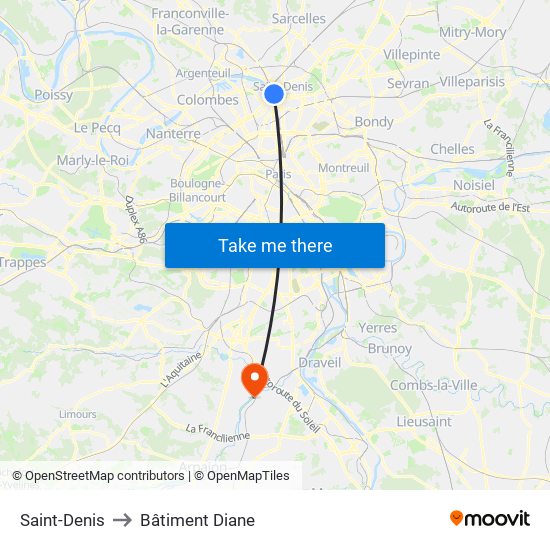 Saint-Denis to Bâtiment Diane map