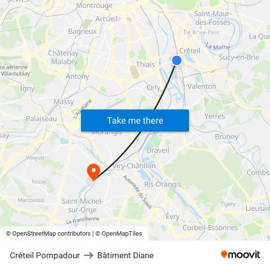 Créteil Pompadour to Bâtiment Diane map