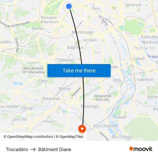 Trocadéro to Bâtiment Diane map