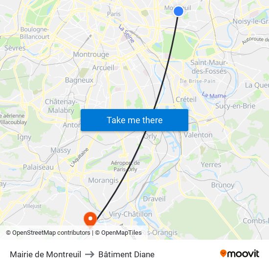 Mairie de Montreuil to Bâtiment Diane map
