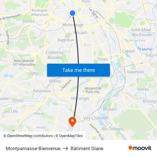 Montparnasse-Bienvenue to Bâtiment Diane map