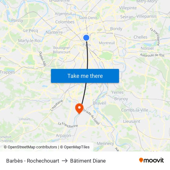 Barbès - Rochechouart to Bâtiment Diane map