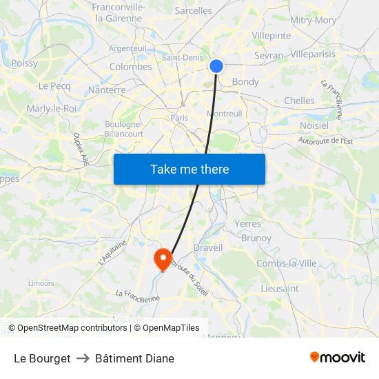 Le Bourget to Bâtiment Diane map