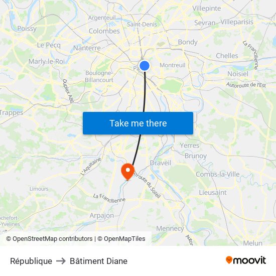 République to Bâtiment Diane map