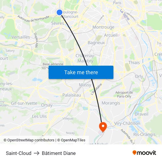 Saint-Cloud to Bâtiment Diane map
