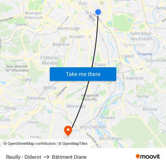 Reuilly - Diderot to Bâtiment Diane map