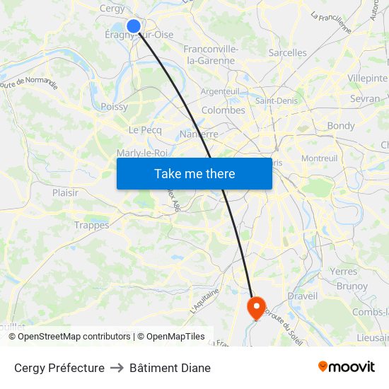 Cergy Préfecture to Bâtiment Diane map