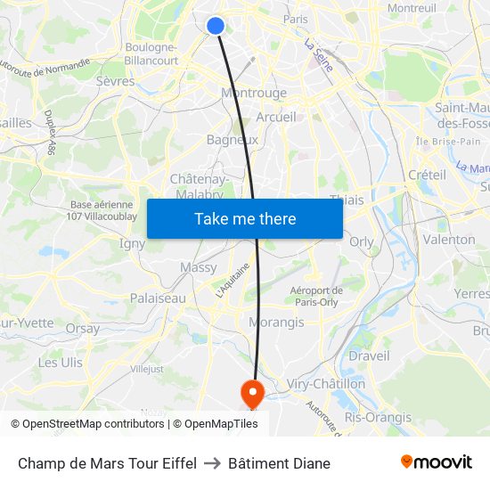 Champ de Mars Tour Eiffel to Bâtiment Diane map