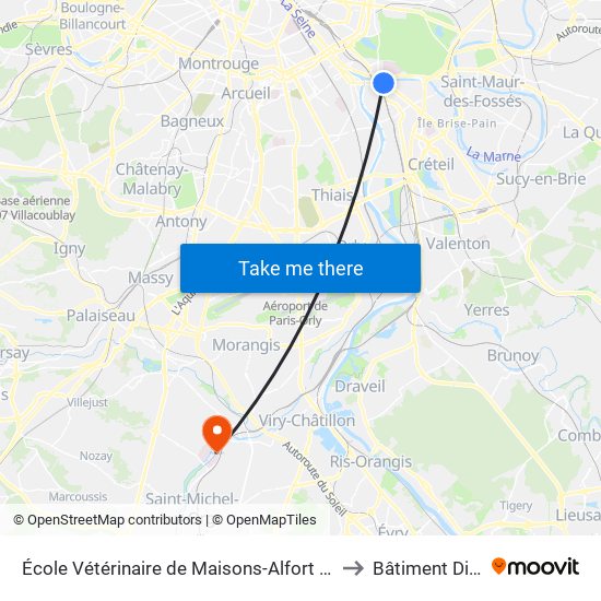 École Vétérinaire de Maisons-Alfort - Métro to Bâtiment Diane map