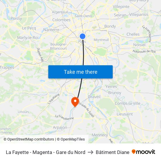 La Fayette - Magenta - Gare du Nord to Bâtiment Diane map