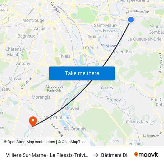 Villiers-Sur-Marne - Le Plessis-Trévise RER to Bâtiment Diane map