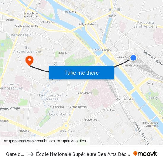 Gare de Lyon to École Nationale Supérieure Des Arts Décoratifs - Université Psl map