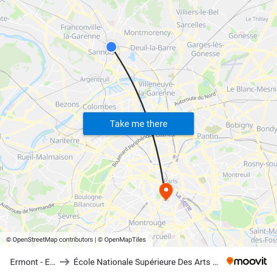 Ermont - Eaubonne to École Nationale Supérieure Des Arts Décoratifs - Université Psl map