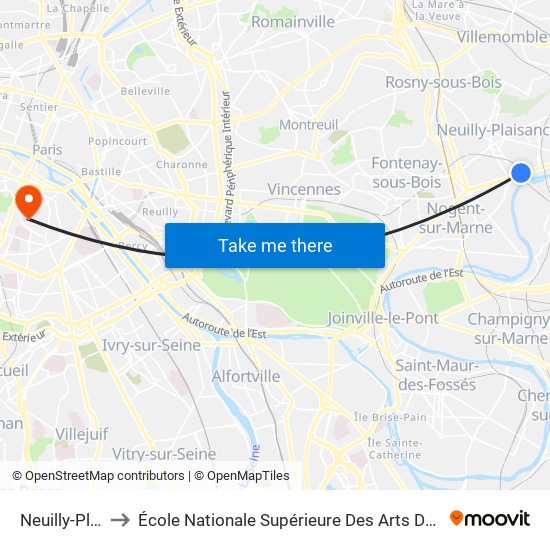 Neuilly-Plaisance to École Nationale Supérieure Des Arts Décoratifs - Université Psl map